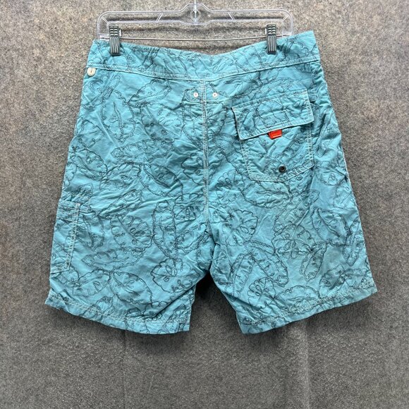 J.Crew Swim Trunks Mens 33 Blue Leaf Print Nylon Board Shorts Drawstring Lined - Picture 2 of 11